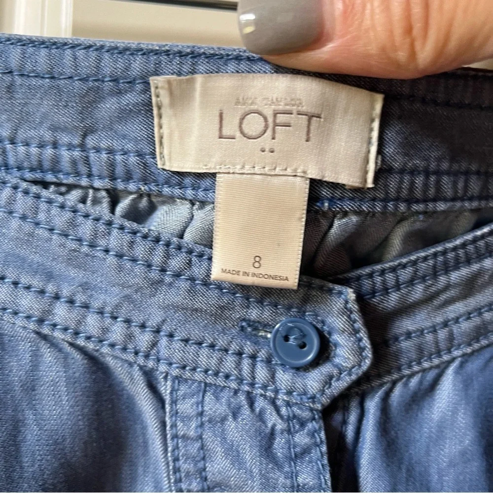 Like New LOFT Lyocell Long Denim skirt with buttons down the front